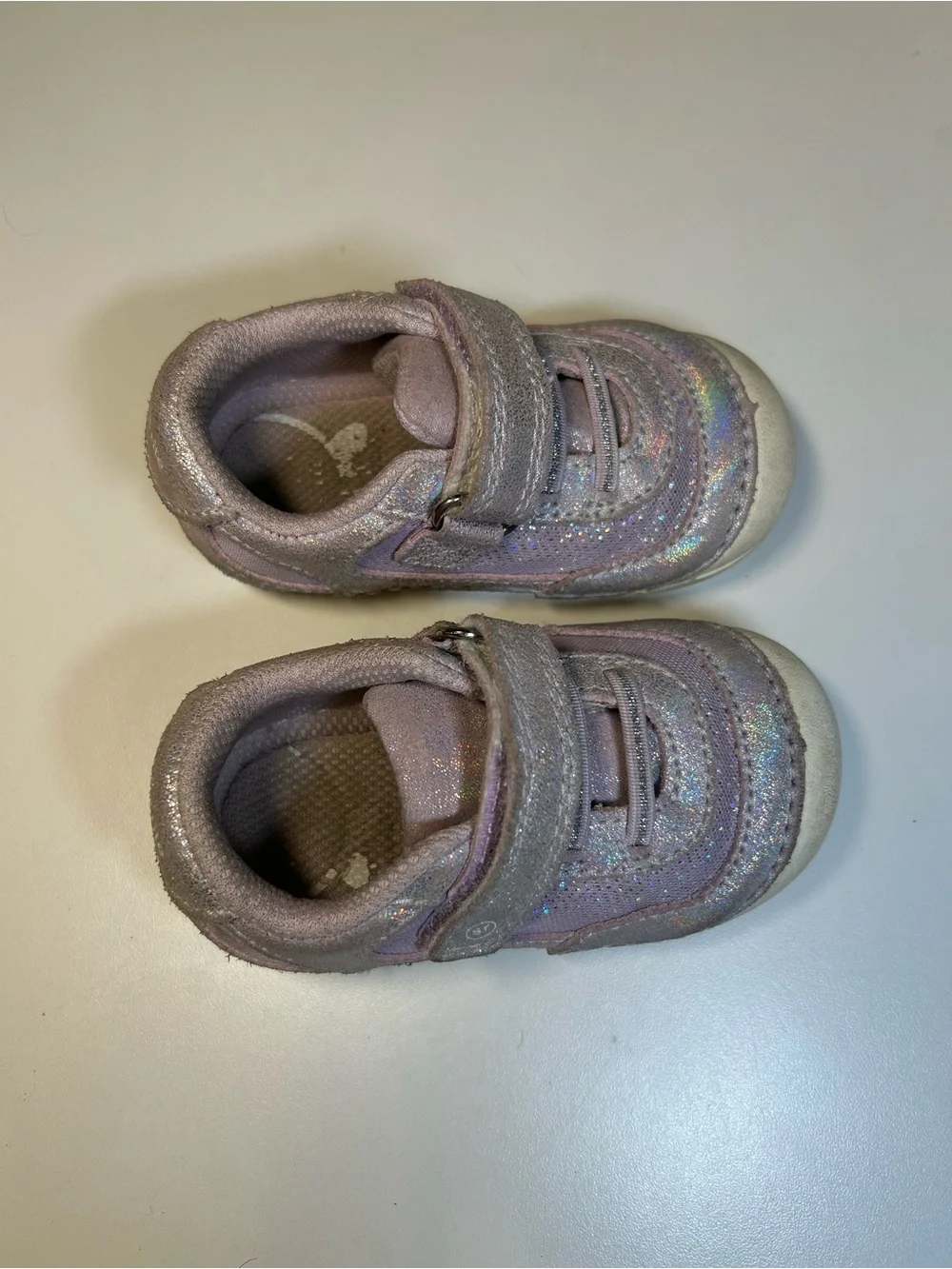 Stride Rite SM Jazzy Baby Girl’s 5M Pink Silver Sparkle Velcro Sneakers